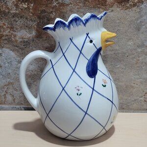 Vintage Italian Ceramic Rooster Chicken Pitcher Watering Jug Hand Painted